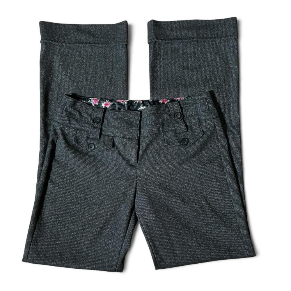 Y2K Joe Benbasset Textured Wide Leg‎ Cuffed Trousers Low Rise Floral Waistband